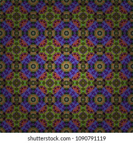 Seamless pattern, luxurious colourful old design. Carpet with ethnic ornament. Motley center in blue, gray and beige tones.