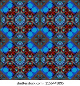 Seamless pattern, luxurious colourful old design. Carpet with ethnic ornament. Motley center in green, blue and red tones.