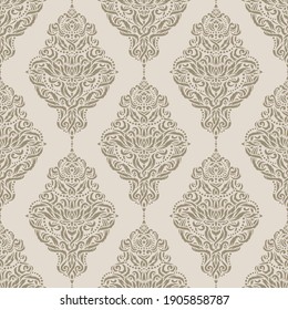 Seamless pattern with luxurious floral ornaments. Bronze decorative elements on a light gray background. Classic style. Endless repeating texture for fabrics, textiles, wallpapers, interiors, wrapping