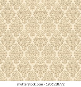 Seamless pattern with luxurious floral ornaments. Gold decorative elements on a light yellow background. Classic style. Endless repeating texture for fabrics, textiles, wallpapers, interiors, wrapping