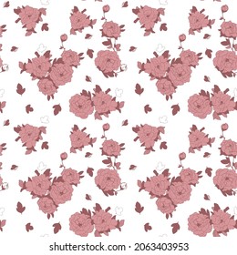 
Patrón sin foco con peonías rosadas de lujo sobre fondo blanco.