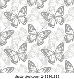 Seamless pattern, luxurious silhouettes of butterflies. Background with monochrome insects. Design for textiles, print