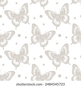 Seamless pattern, luxurious silhouettes of butterflies. Background with monochrome insects. Design for textiles, print