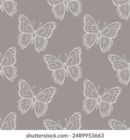 Seamless pattern, luxurious silhouettes of butterflies. Background with monochrome insects. Design for textiles, print