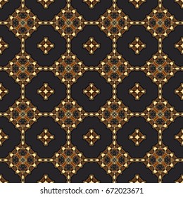 Seamless pattern luxury black background with elements damask ornament. Traditional classic oriental golden pattern.