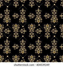 Seamless pattern with luxury damask ornament on the black background.Vector illustration