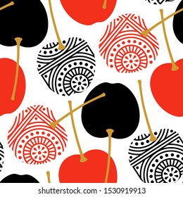 Seamless pattern of luxury, exqisite cherries with ornament