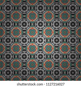 Seamless pattern luxury ornament, eastern style in gray, black and blue colors. Vector element, arabesque for design template. Turquoise floral art. Ornate decor for invitation, greeting card.