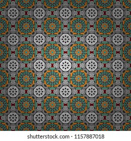 Seamless pattern luxury ornament, eastern style in blue, white and gray colors. Ornate decor for invitation, greeting card. Vector element, arabesque for design template. Turquoise floral art.