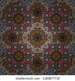 Seamless pattern luxury ornament, eastern style in red, brown and gray colors. Vector element, arabesque for design template. Ornate decor for invitation, greeting card. Turquoise floral art.