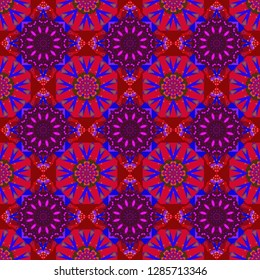 Seamless pattern luxury ornament, eastern style in pink, blue and red colors. Vector element, arabesque for design template. Ornate decor for invitation, greeting card. Turquoise floral art.