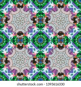 Seamless pattern luxury ornament, eastern style in blue, gray and green colors. Vector element, arabesque for design template. Turquoise floral art. Ornate decor for invitation, greeting card.