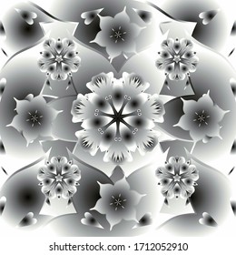 Decoración impecable con adorno de lujo en un fondo gris, negro y blanco. Elegante afiche navideño con elementos plateados. Ilustración vectorial.