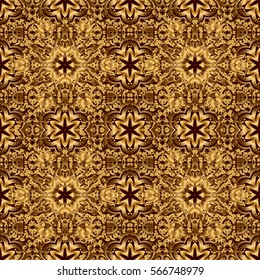 Seamless pattern with Luxury Ornament On a brown Background. Vector illustration. Elegant Christmas Poster Template with Golden Elements.
