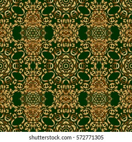 Seamless pattern with Luxury Ornament On a green Background. Vector illustration. Elegant Christmas Poster Template with Golden Elements.