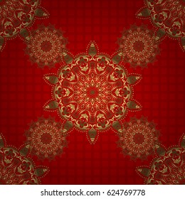 Seamless pattern with Luxury Ornament On a red Background. Vector illustration. Elegant Christmas Poster Template with Golden Elements.