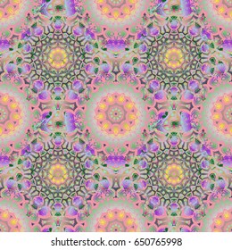 Seamless pattern with Luxury Ornament On a pink Background. Vector illustration. Elegant Christmas Poster Template with Multicolored Elements.