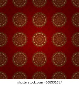 Seamless pattern with Luxury Ornament On a red Background. Vector illustration. Elegant Christmas Poster Template with Golden Elements.