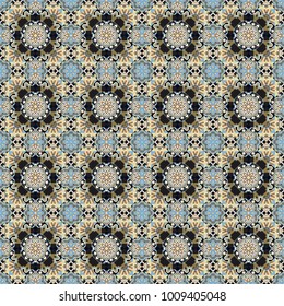 Seamless pattern luxury ornament. Vector ornament bandana in beige, black and brown colors for print, silk neck scarf or kerchief square design style for print on fabric.