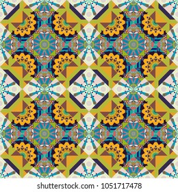 Seamless pattern luxury ornament. Vector ornament bandana in blue, green and gray colors for print, silk neck scarf or kerchief square design style for print on fabric.