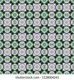 Seamless pattern luxury ornament. Vector ornament bandana in white, blue and gray colors for print, silk neck scarf or kerchief square design style for print on fabric.
