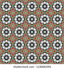Seamless pattern luxury ornament. Vector ornament bandana in green, gray and blue colors for print, silk neck scarf or kerchief square design style for print on fabric.