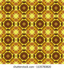 Seamless pattern luxury ornament. Vector ornament bandana in yellow, orange and brown colors for print, silk neck scarf or kerchief square design style for print on fabric.