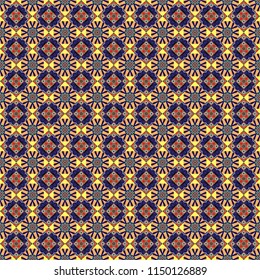 Seamless pattern luxury ornament. Vector ornament bandana in orange, blue and violet colors for print, silk neck scarf or kerchief square design style for print on fabric.