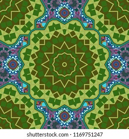 Seamless pattern luxury ornament. Vector ornament bandana in blue, pink and green colors for print, silk neck scarf or kerchief square design style for print on fabric.