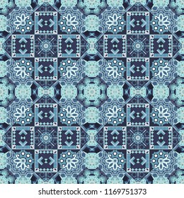 Seamless pattern luxury ornament. Vector ornament bandana in violet, blue and gray colors for print, silk neck scarf or kerchief square design style for print on fabric.