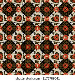 Seamless pattern luxury ornament. Vector ornament bandana in orange, black and gray colors for print, silk neck scarf or kerchief square design style for print on fabric.