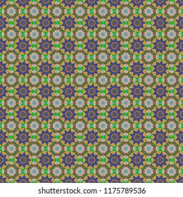 Seamless pattern luxury ornament. Vector ornament bandana in yellow, violet and blue colors for print, silk neck scarf or kerchief square design style for print on fabric.