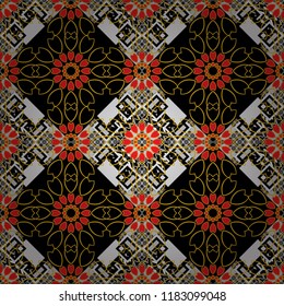 Seamless pattern luxury ornament. Vector ornament bandana in black, gray and orange colors for print, silk neck scarf or kerchief square design style for print on fabric.