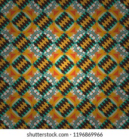Seamless pattern luxury ornament. Vector ornament bandana in blue, brown and orange colors for print, silk neck scarf or kerchief square design style for print on fabric.