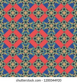 Seamless pattern luxury ornament. Vector ornament bandana in pink, violet and blue colors for print, silk neck scarf or kerchief square design style for print on fabric.
