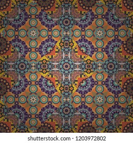 Seamless pattern luxury ornament. Vector ornament bandana in orange, beige and gray colors for print, silk neck scarf or kerchief square design style for print on fabric.