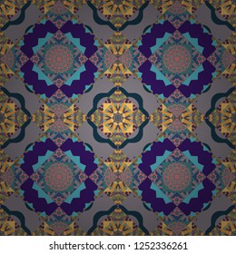 Seamless pattern luxury ornament. Vector ornament bandana in blue, violet and gray colors for print, silk neck scarf or kerchief square design style for print on fabric.