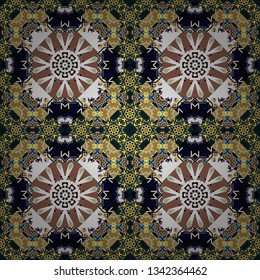 Seamless pattern luxury ornament. Vector ornament bandana in black, brown and white colors for print, silk neck scarf or kerchief square design style for print on fabric.