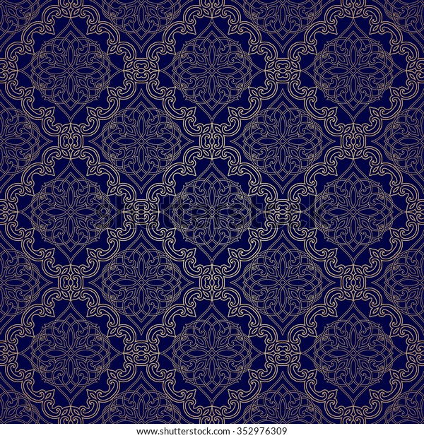 Seamless Pattern Luxury Style Gold Blue Stock Vector (Royalty Free ...