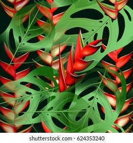 Diseño exótico tropical de lujo y hojas en un fondo oscuro abstracto