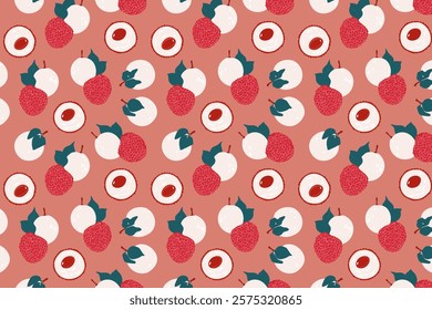 Seamless pattern with lychees. Vector background with strawberries and  lychee.