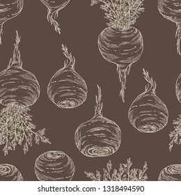 Seamless pattern with Maca Peruvian. Superfood. Vector hand drawn illustration