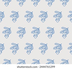 Seamless pattern of macadamia tree branch. Line art, retro. Plants and herbs for cosmetics.