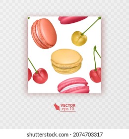 Seamless pattern with macaroni and cherry, vector illustration