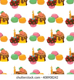 Seamless pattern with macaroon and cakes.
