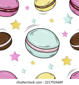 patrón ininterrumpido con macarón y estrellas