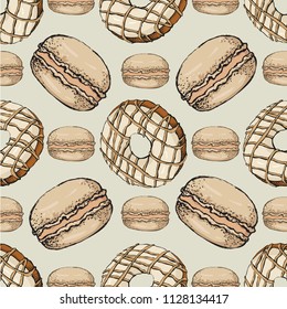 Seamless pattern with macaroons color sketch