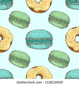 Seamless pattern with macaroons color sketch
