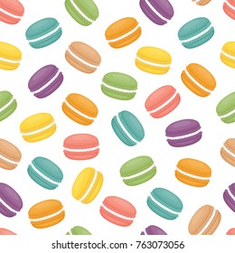 Seamless pattern with macaroons. Colorful macarons cake. Flat style, vector illustration.