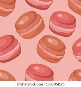 Seamless pattern with macaroons. French pastries in cartoon style. Isolated elements Hand drawn vector illustration.
